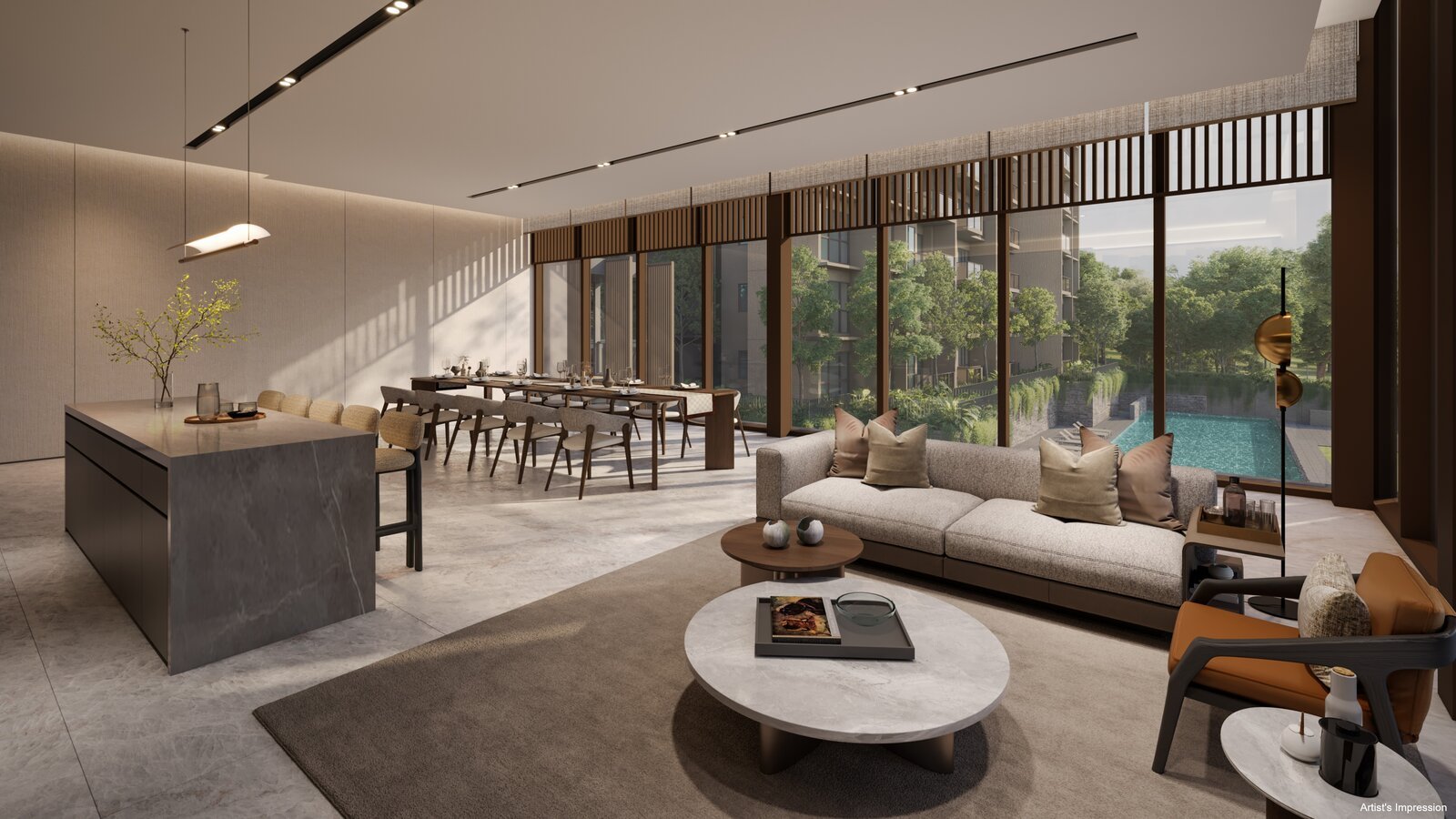 Dunearn House club lounge looking out over the pool