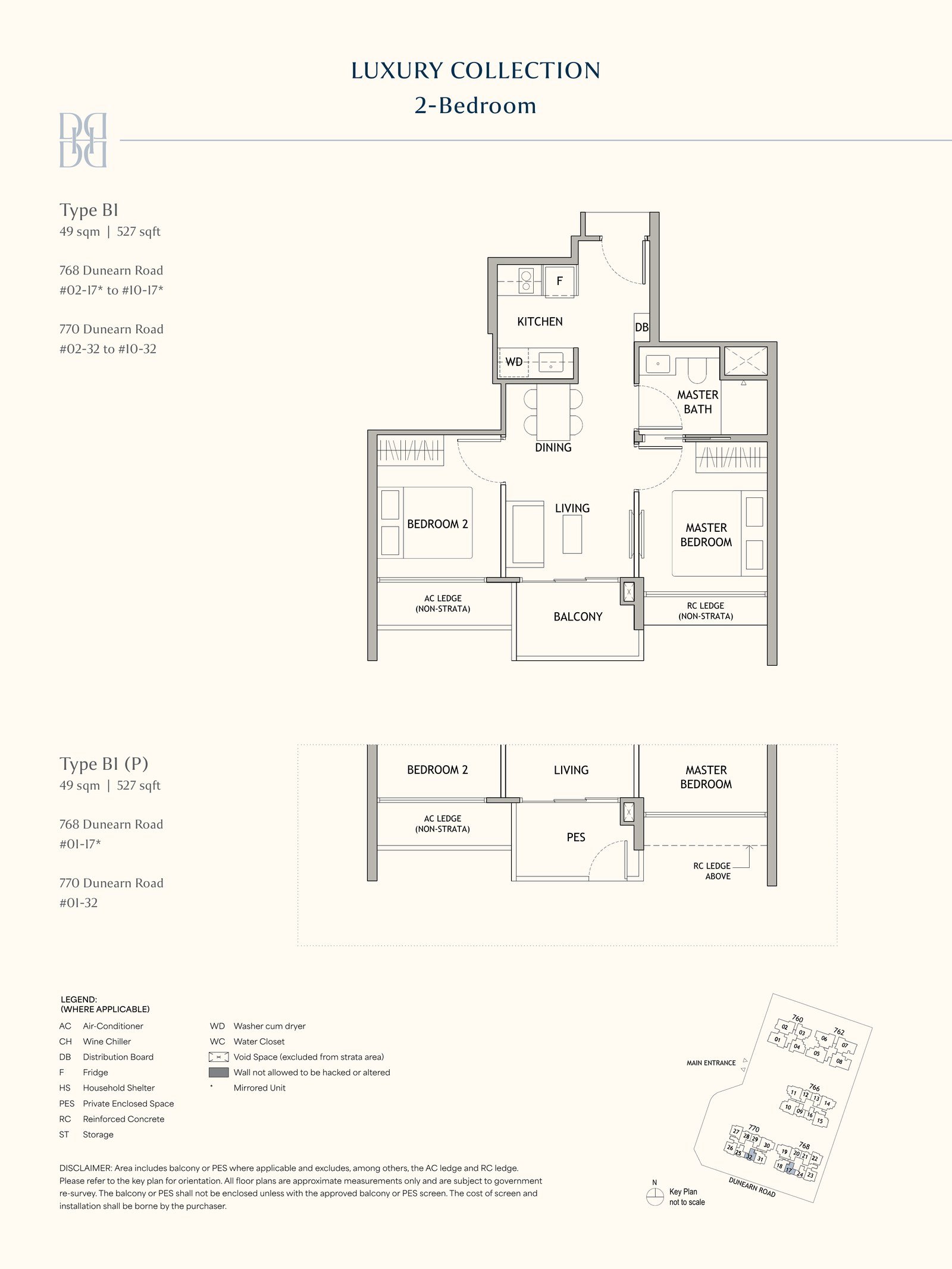Dunearn House two-bedroom Type B1 floor plan, 527 sq ft