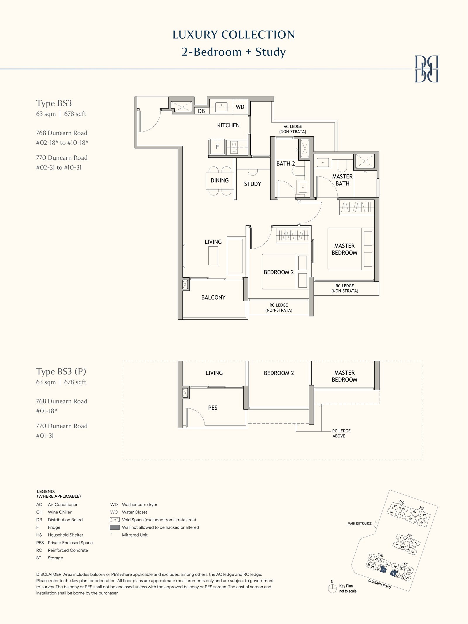 Dunearn House two-bedroom plus study Type BS3 floor plan