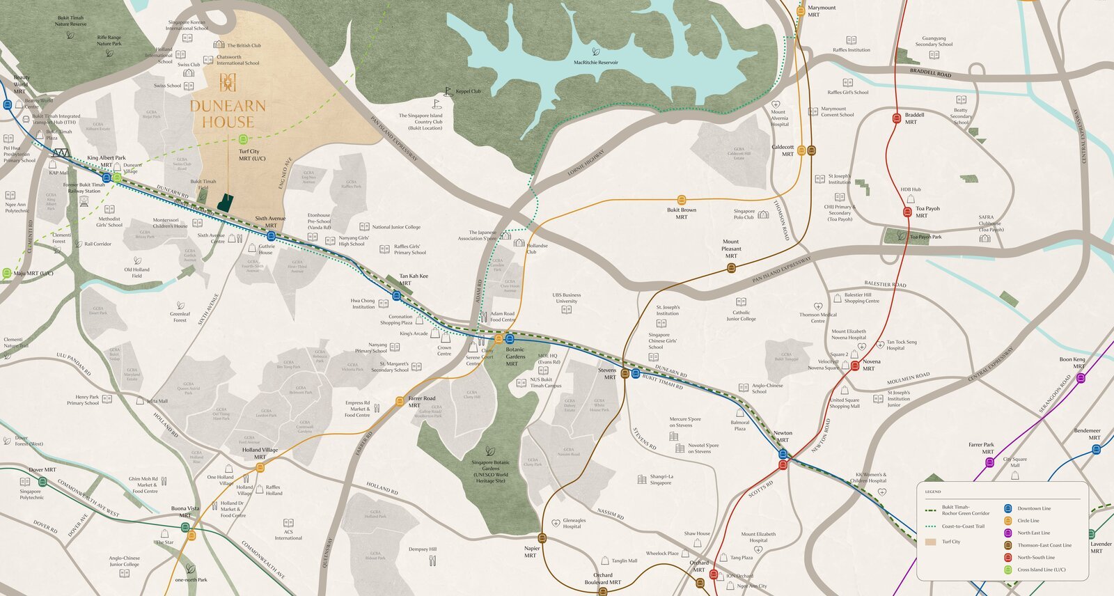 Location map of Dunearn House along Dunearn Road, Bukit Timah
