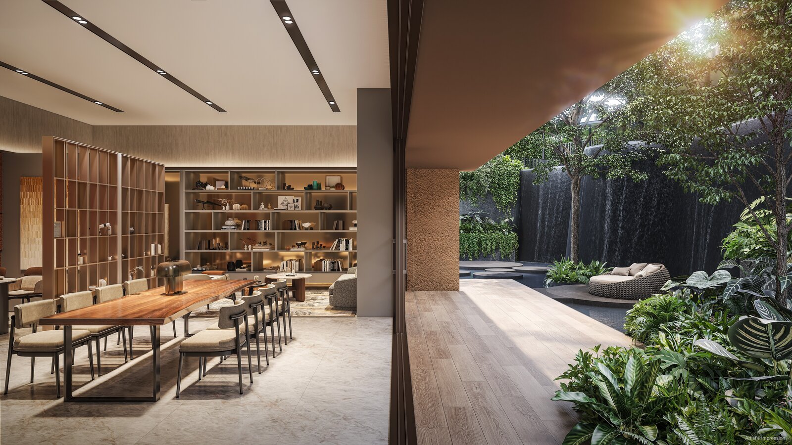 Covered deck with seating and co-working space