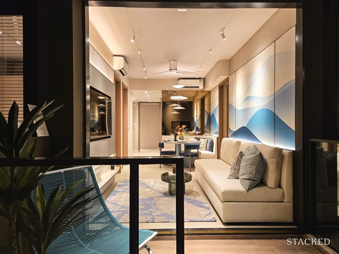 Two-bedroom study showflat balcony and living area at Lucerne Grand