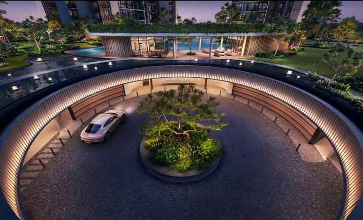 Thomson Reserve — artist’s impression of the Grand Arrival circular drop-off with a landscaped island