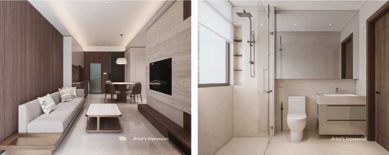 Artist's impression of a Wynwood Grand EC living room and bathroom finishes