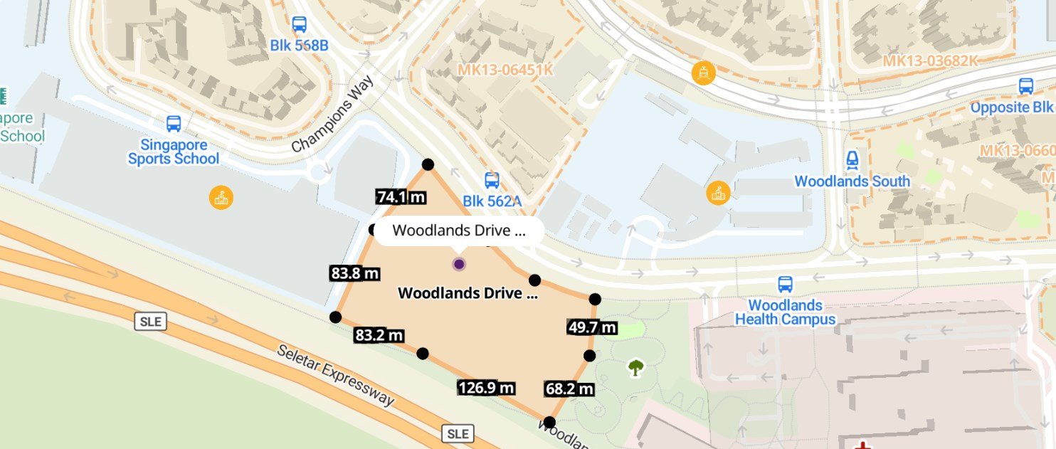 Map of Woodlands showing the Woodlands Drive 17 EC site, Woodlands South and Woodlands MRT stations, the BKE and nearby schools